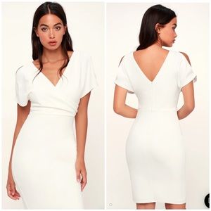Lulus Raquel White Cold Shoulder Surplice Dress